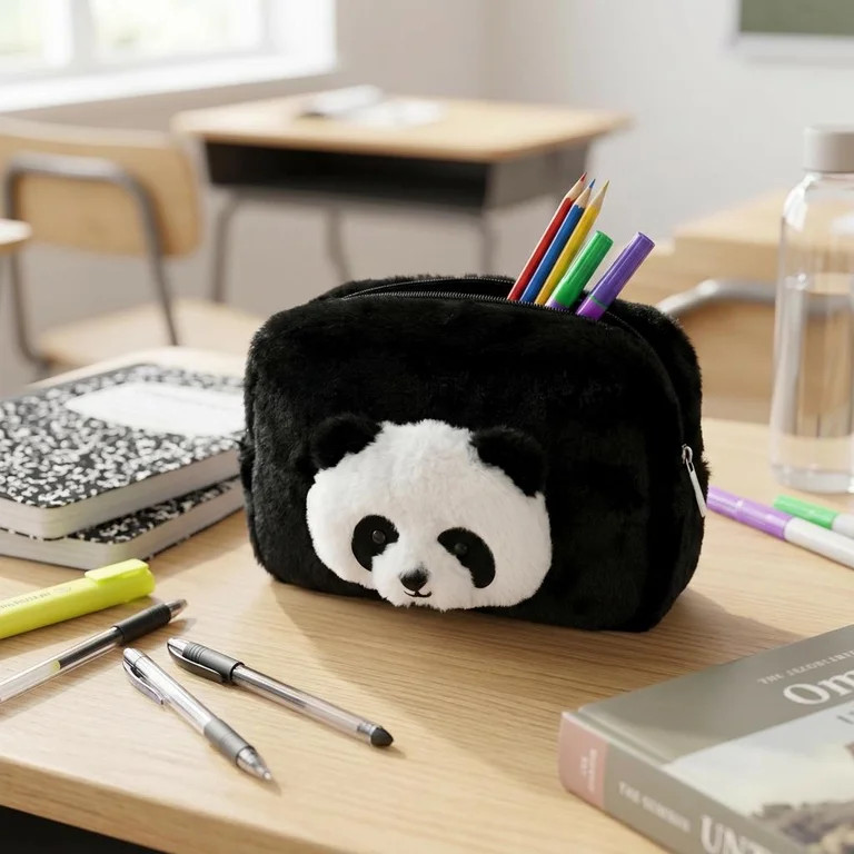 Pen + Gear Faux Fur Panda Pencil Pouch, Black/White, Educational Level: Perfect for Students of A... | Walmart (US)