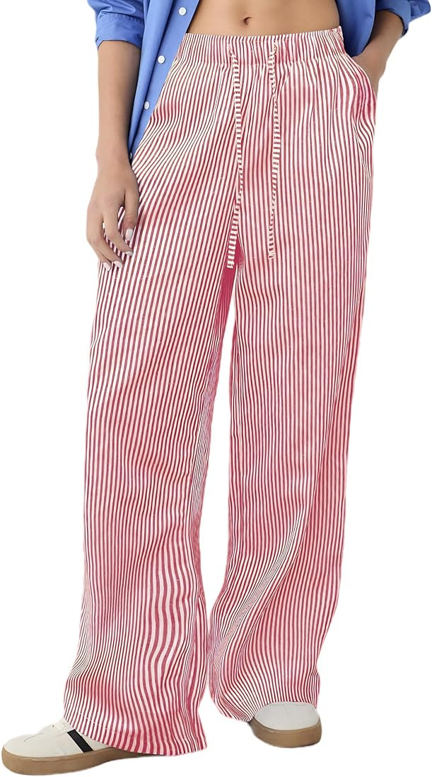 FaroDor Comfy Women Y2K Striped Lounge Pants: Trendy Wide Leg Drawstring Pajama Bottoms for Sleep... | Amazon (US)