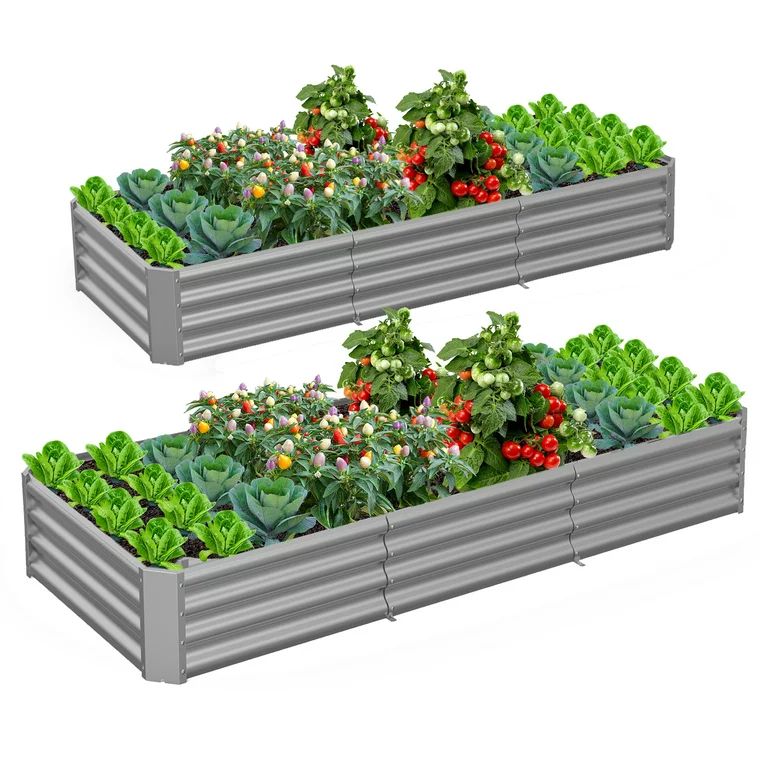 TRAMULL 2 Pack 8x3x1ft Metal Galvanized Raised Garden Bed for Vegetables Flowers Ground Planter B... | Walmart (US)