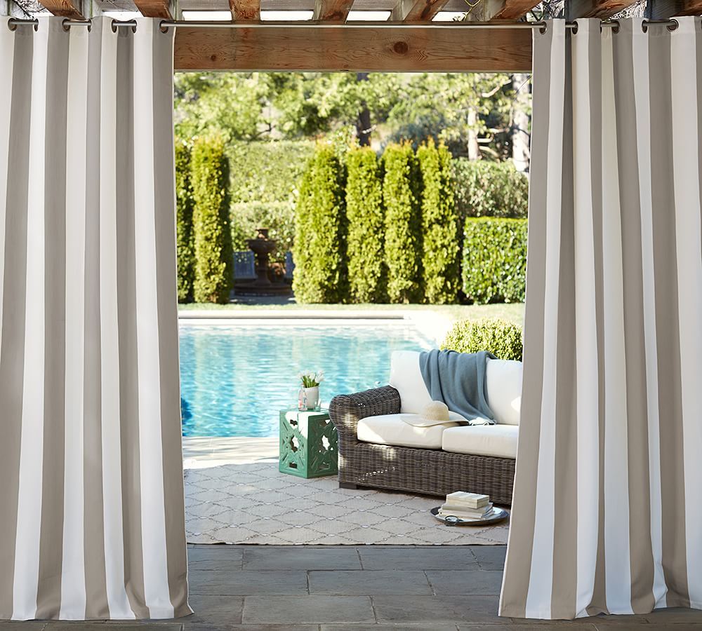 Sunbrella® Awning Stripe Grommet Outdoor Curtain | Pottery Barn (US)