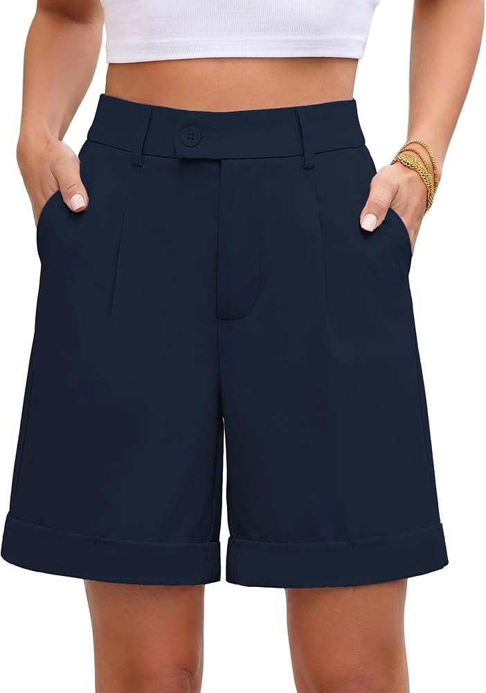 luvamia Dress Shorts for Women High Waisted Baggy Pleated Work Wide Leg Shorts Dressy Casual with... | Amazon (US)