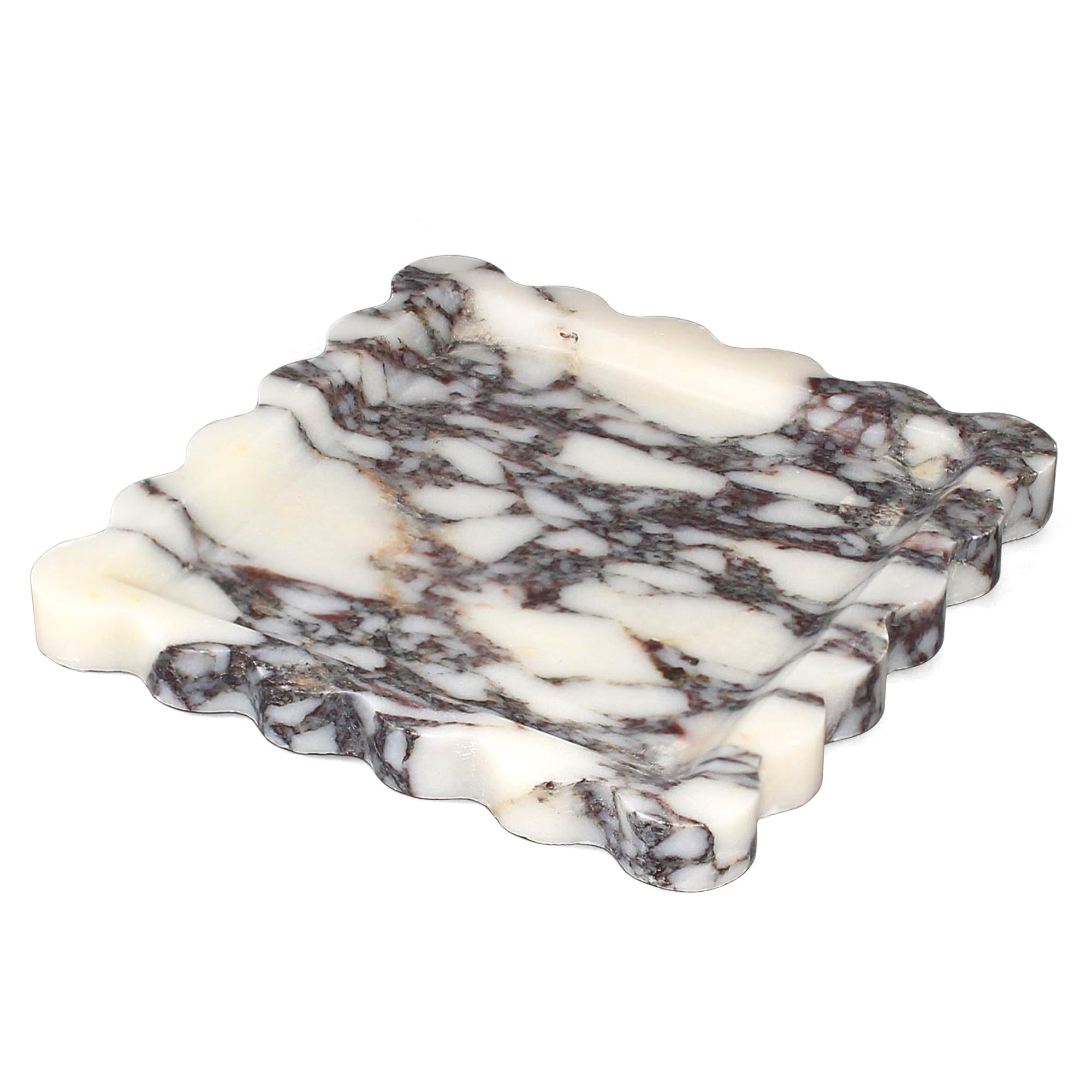 Square Marble Vanity Tray with Scalloped Edge - Natural Marble Perfume Tray Decor for Dresser, Va... | Amazon (US)