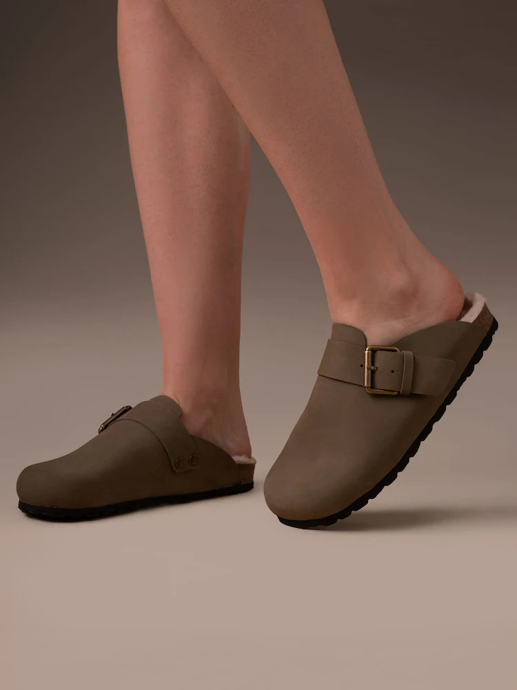 Celtic & Co. Green Sheep Lined Strap Detail Clogs | Next US