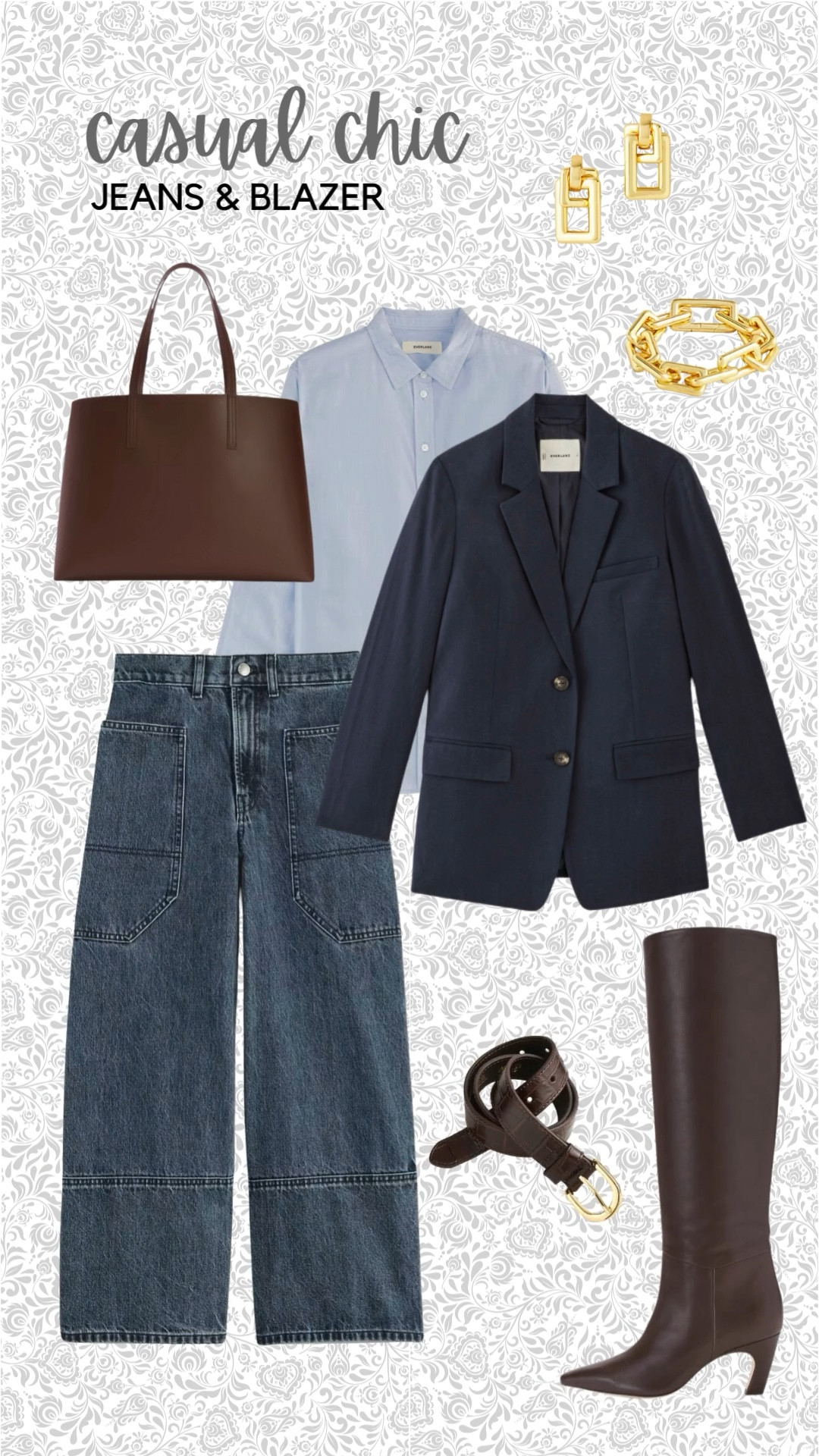 I love a jeans 👖 outfit for fall and this one uses all essential pieces to create a casual chic outfit you can wear again and again. Start with a button front shirt and pair of jeans. Add a blazer, knee high boots, and a belt. Finish this classic look with a leather tote and gold jewelry.


#LTKMidsize #LTKStyleTip #LTKOver40