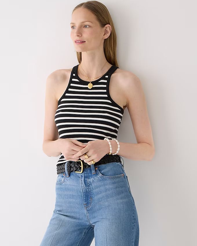 Vintage rib high-neck cutaway tank top in stripe | J.Crew US