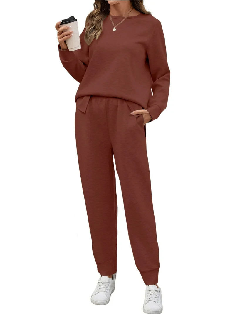 UVN Womens Fall Jogger Suit 2 Piece Set Long Sleeve Pullover Long Sweatpants with Pockets Ladies ... | Walmart (US)