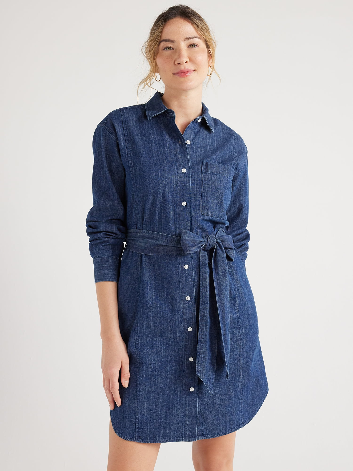 Free Assembly Women’s Denim Mini Shirtdress, Sizes XS-XXL | Walmart (US)