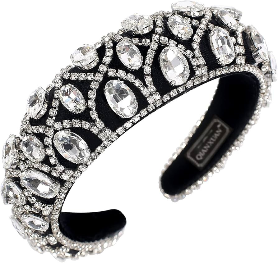 QIANXUAN Crystal Rhinestone Headbands For Women White Pearl Headbands For Girls Padded Headband B... | Amazon (US)