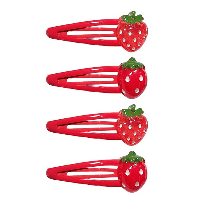 Strawberry Hair Clip - 4Pcs Red Metal Snap Fruit Hair Clips Hair Barrettes Cute Strawberry Hair A... | Amazon (US)