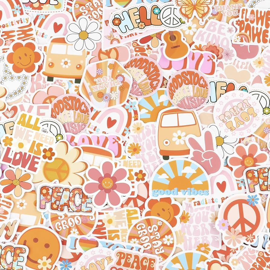200 Pcs Hippie Stickers Preppy Stickers Peace Love Stickers Vinyl Waterproof Groovy Stickers Boho... | Amazon (US)