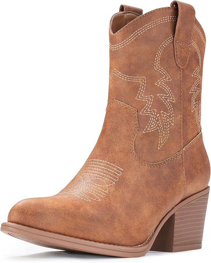 Cowboy Boots for Women Booties Ankle Cowgirl Western Boots Mid Calf Boots Pointed Toe Short Chunk... | Amazon (US)