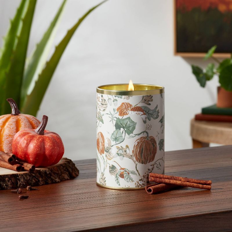 14oz Gold Tin with Vegetalia Print Wrap Label Woodwick Pumpkin Spice Candle Gold - Threshold™ | Target