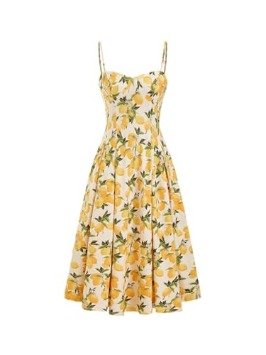 CIDER Women Sun Dresses Lemon Spaghetti Strap A Line Square Neck Maxi Dress Vacation Party Beach ... | Amazon (US)