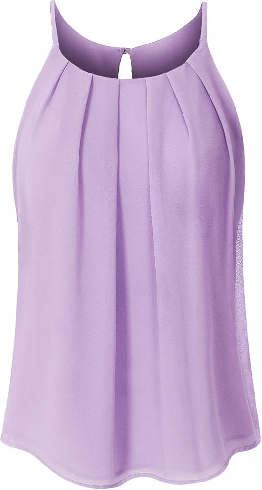 JSCEND Women's Round Neck Pleated Double Layered Chiffon Cami Tank Top (S~3XL) | Amazon (US)