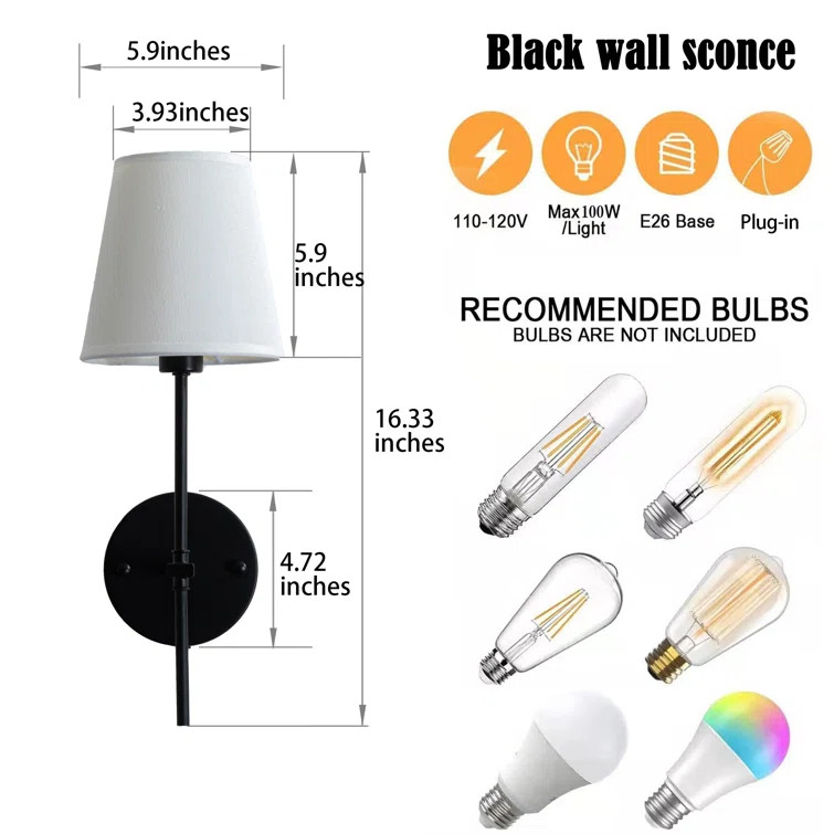 Modern Wall Lights Bedroom Wall Sconces Black Metal Wall Light Fixture With White Fabric Shades S... | Wayfair Professional
