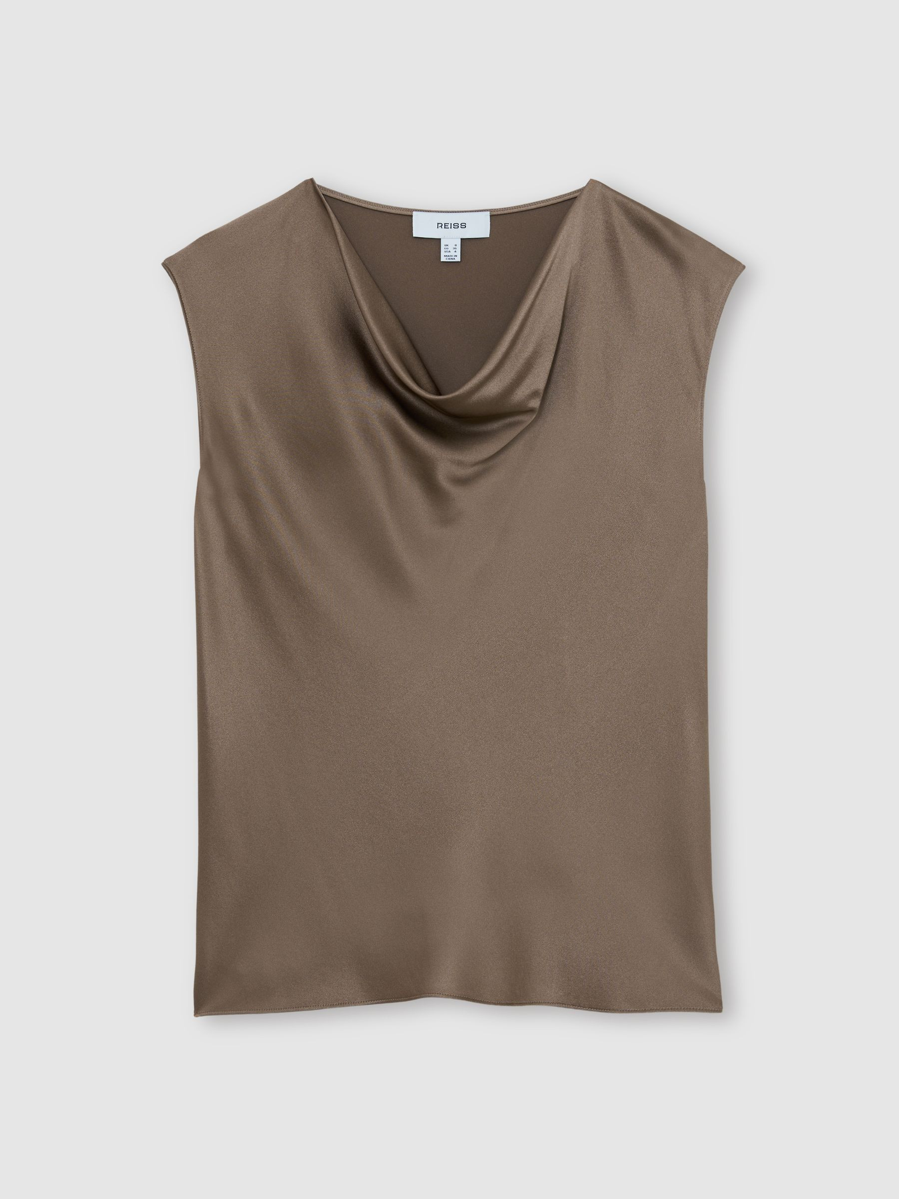 Reiss Silk Cowl-Neck Sleeveless Top in Taupe Brown - REISS | Reiss UK