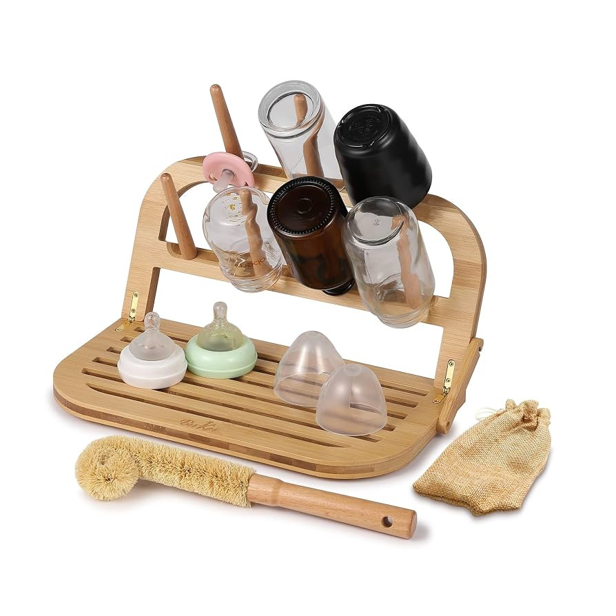 Bamboo Baby Bottle Drying Rack - Space Saving Bottle Dryer & Holder | Amazon (US)