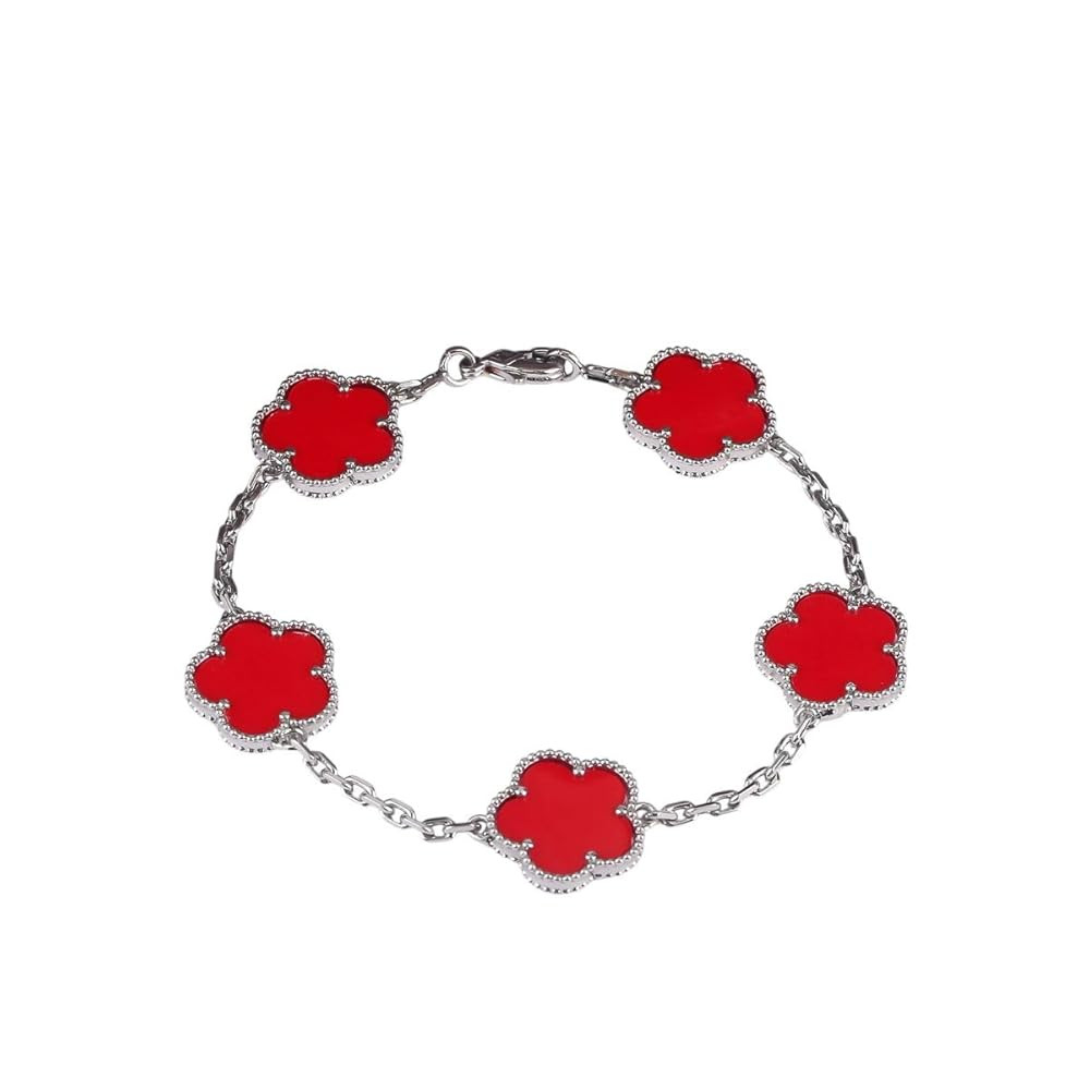 New 2026 Unisex Hot Premium 15Mm Natural Stone White Shell Five Leaf Flower Bracelet Gold Silver ... | Amazon (US)