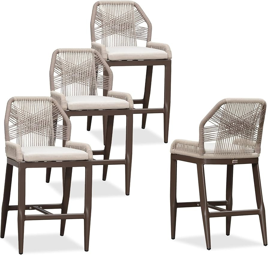 PURPLE LEAF Patio Bar Stool Counter Height Set of 4 Outdoor Rattan Chairs with Back Modern Alumin... | Amazon (US)