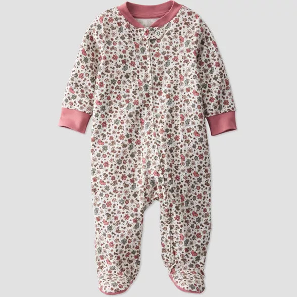 Baby Girls' Organic Cotton Floral Sleep N' Play - little planet by carter's Pink/Beige | Target
