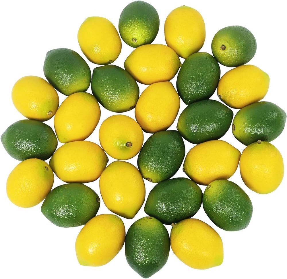Winlyn 28 Pcs Fake Lemon Artificial Fruits Vivid Green and Yellow Lemon Mixed Set Lifelike Simula... | Amazon (US)