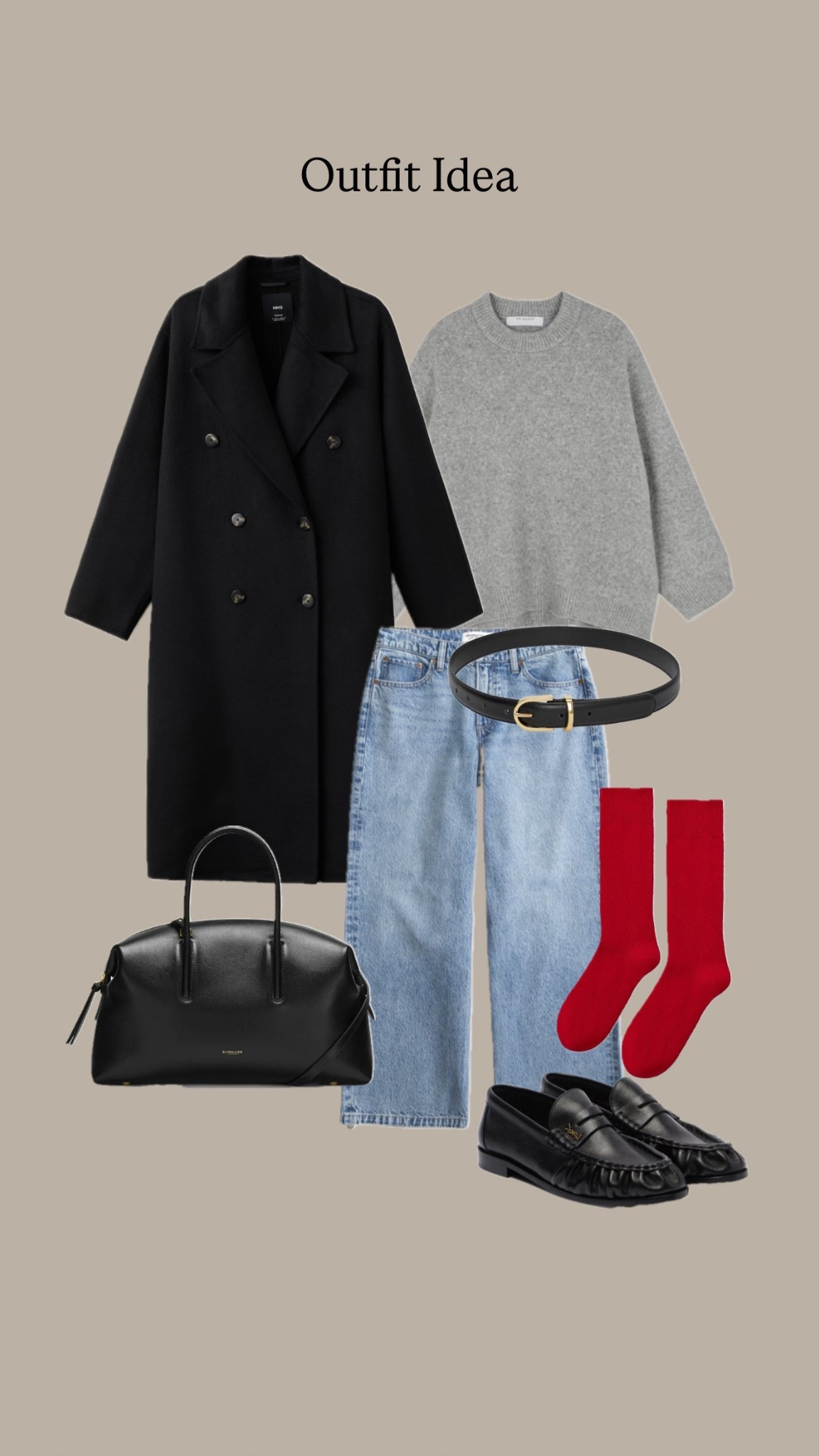 Simple outfit with a wool coat, jeans, loafers and a red sock.

#LTKsale #LTKwinter #LTKjeans