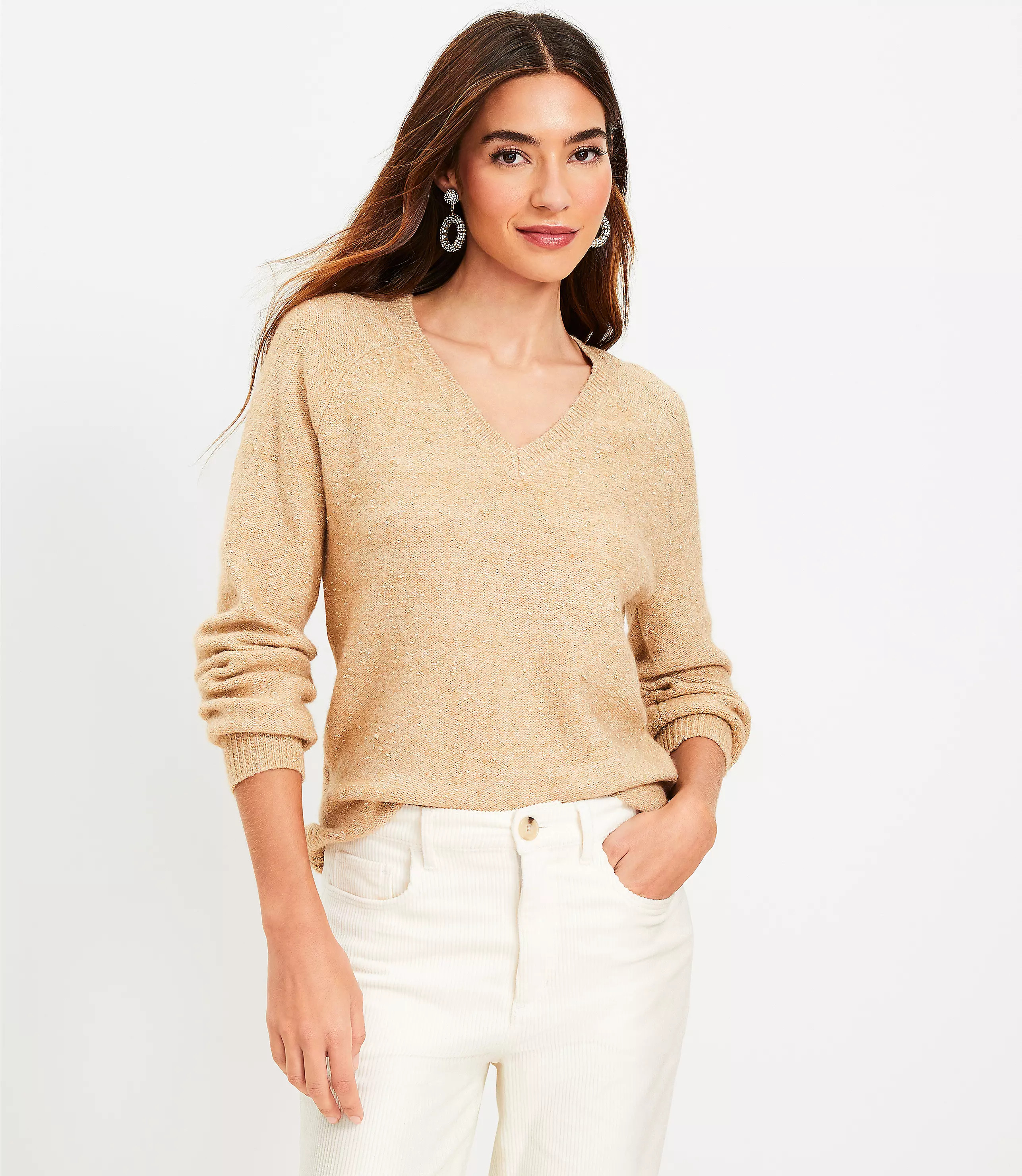 Shimmer V-Neck Sweater | LOFT