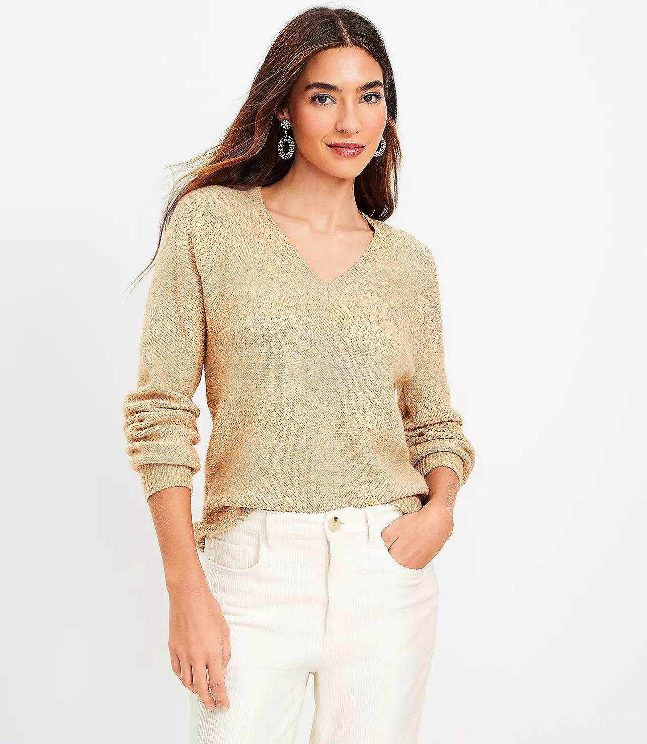 Shimmer V-Neck Sweater | LOFT