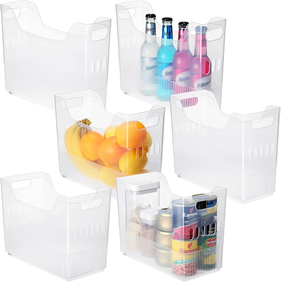 6 Pcs Freezer Organizer Bins with Wheel 3 Size Clear Plastic Pantry Organizer and Storage Tall Na... | Amazon (US)