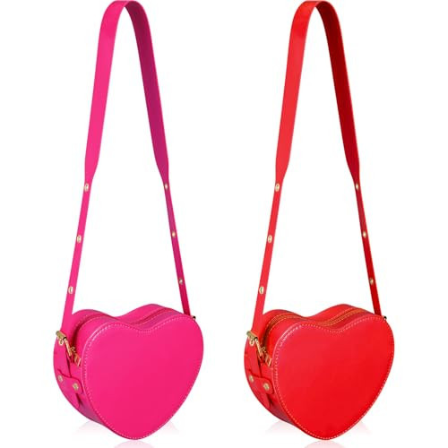 Dansydaisy 2 Pcs Valentine's Heart Shaped Purse Heart Satchel Bag PU Leather Crossbody Purse for Women Gift (Red,Rose Red) | Amazon (US)