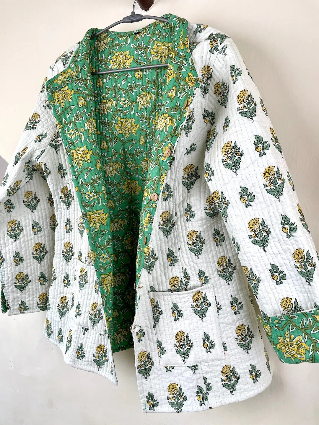Indian Handmade Quilted Cotton Fabric Jacket Stylish White & - Etsy | Etsy (US)
