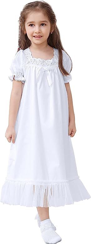 Nightgowns for Girls, Cotton Vintage Pajama Dresses for Girl Womens, Long Sleeve SleepShirt Jammies  | Amazon (US)