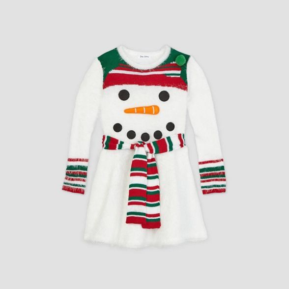 Girls' Ugly Holiday Snowman Long Sleeve Dress - Bright White | Target
