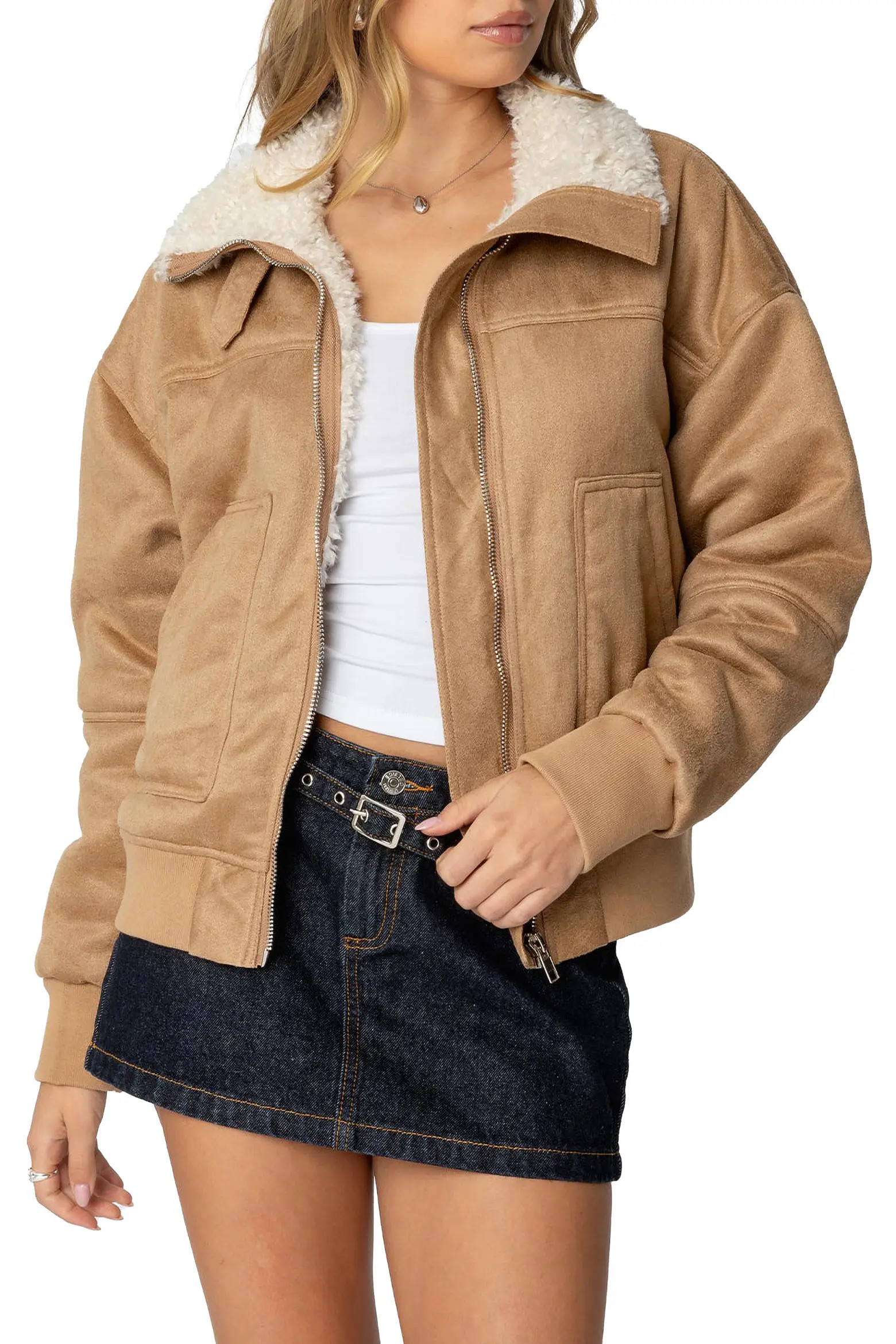 EDIKTED Faux Shearling Bomber Jacket (Women) | Nordstrom | Nordstrom