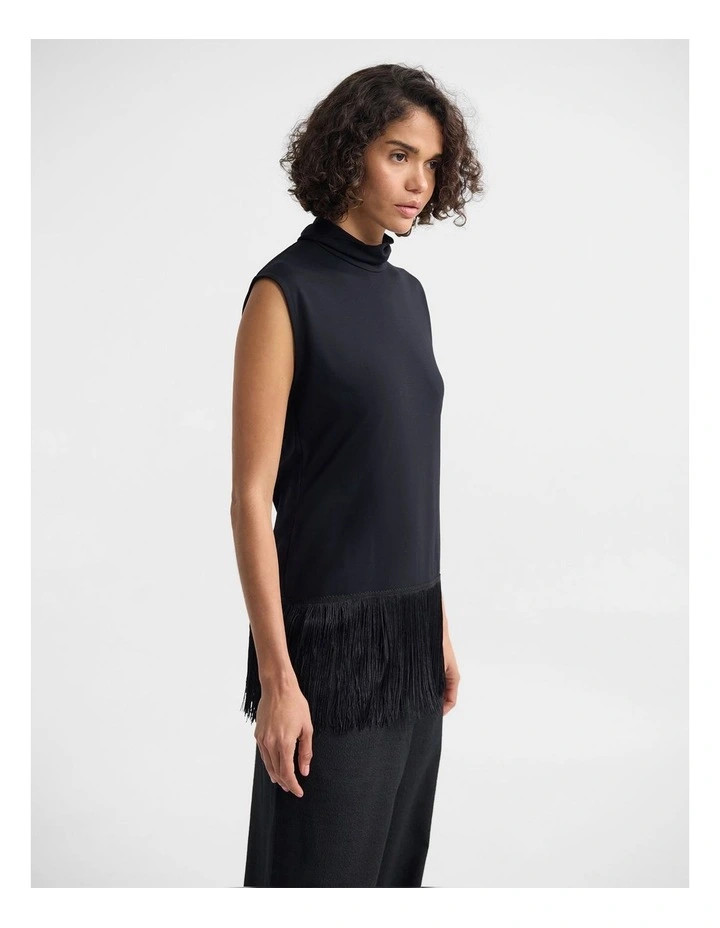 OxfordCassie Stretch Fringe Trim Top in Black | Myer