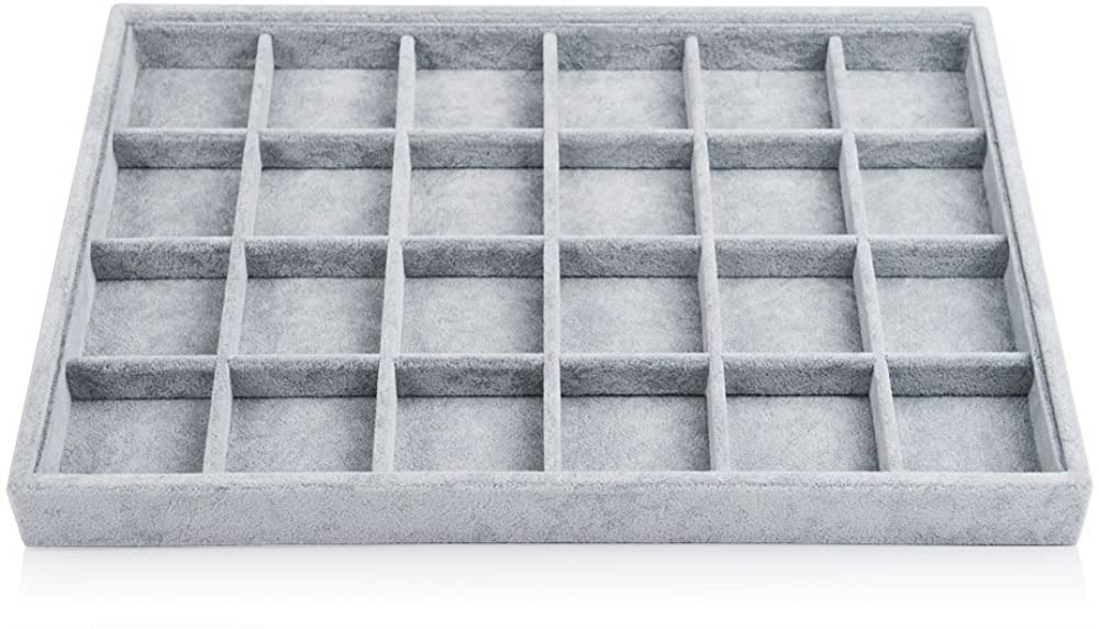 Oirlv 24 Grid Ice Velvet Jewelry Drawer Organizer Tray Stackable Jewelry Trays Removable Dividers... | Amazon (US)