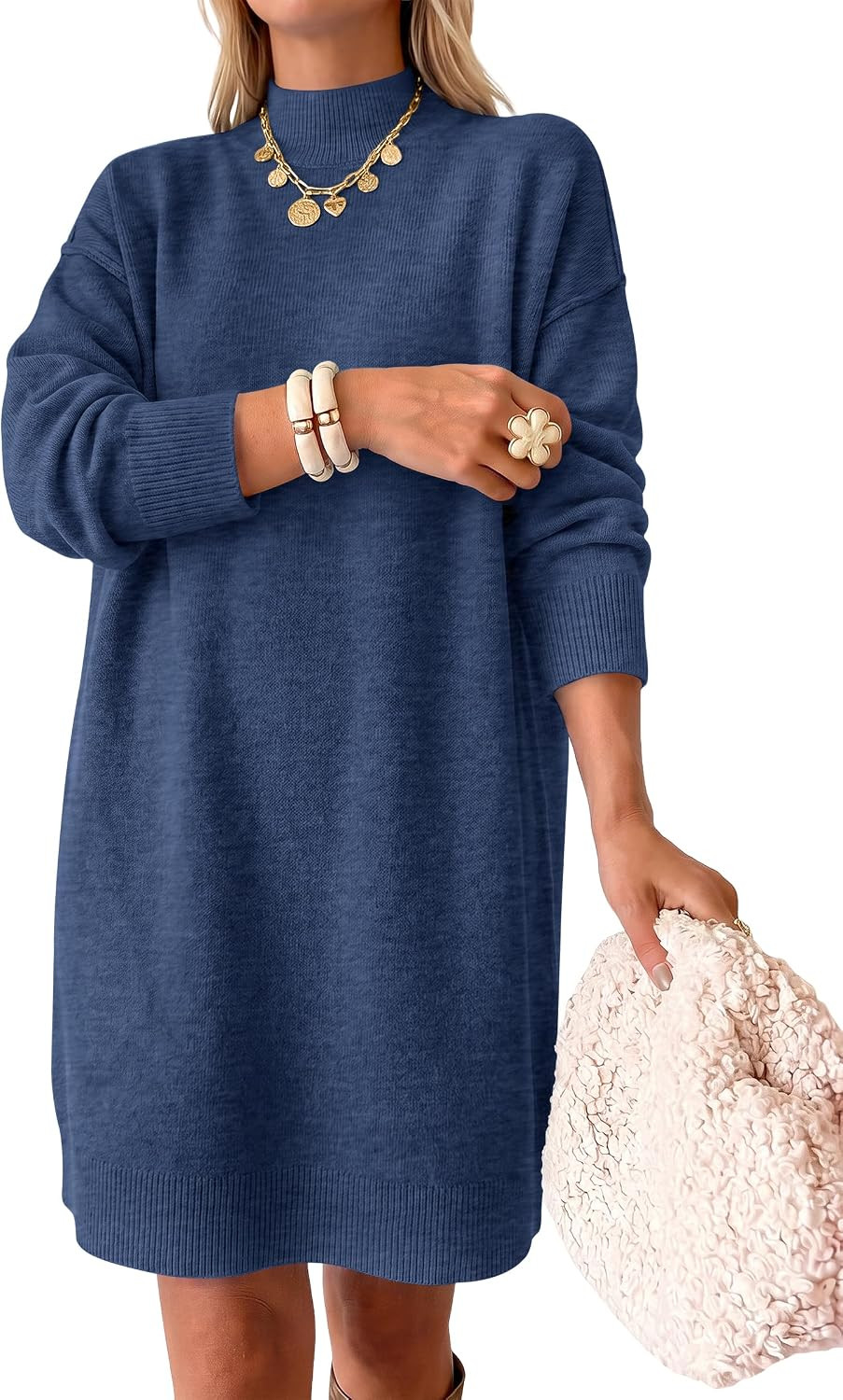 ANRABESS Sweater Dress for Women Fall Oversized Mock Neck Long Sleeve Dress | Amazon (US)