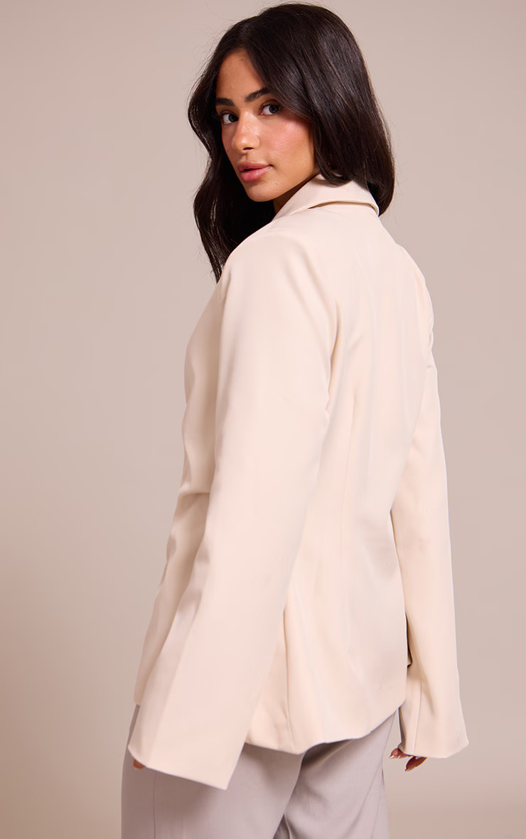 Petite Cream Asymmetric Style Wrap Blazer | PrettyLittleThing UK