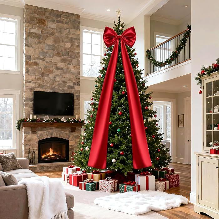 Christmas Tree Topper Bow, 23.6 x 87 Inch Giant Christmas Tree Toppers Satin Bows Christmas Decor... | Amazon (US)