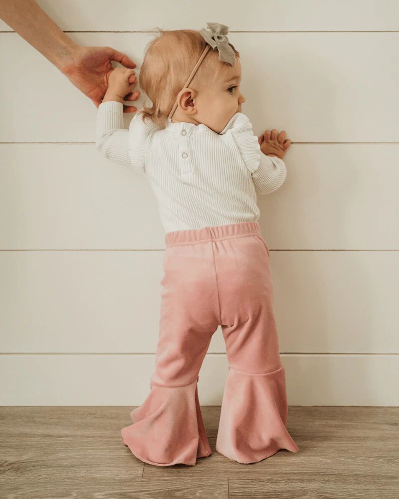 Lina Pleated Velour Bell Bottoms - Lollipop Pink | Bailey's Blossoms