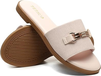 TETSUO Flat Sandals for Women 2026 Slide Sandals Summer Fashion Women Dressy Slip on Shoes for Pa... | Amazon (US)