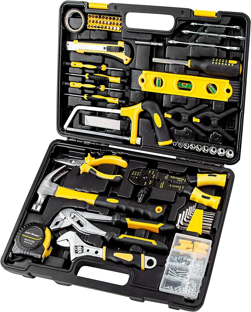 CARTMAN 218 Piece Tool Set General Household Hand Tool Kit with Plastic Toolbox Storage Case Yell... | Amazon (US)