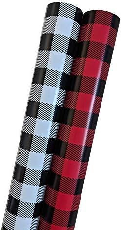 Christmas Wrapping Paper Set - Buffalo Plaid in Black, White and Red - 200 Sq Feet (Bundle of 2 J... | Amazon (US)