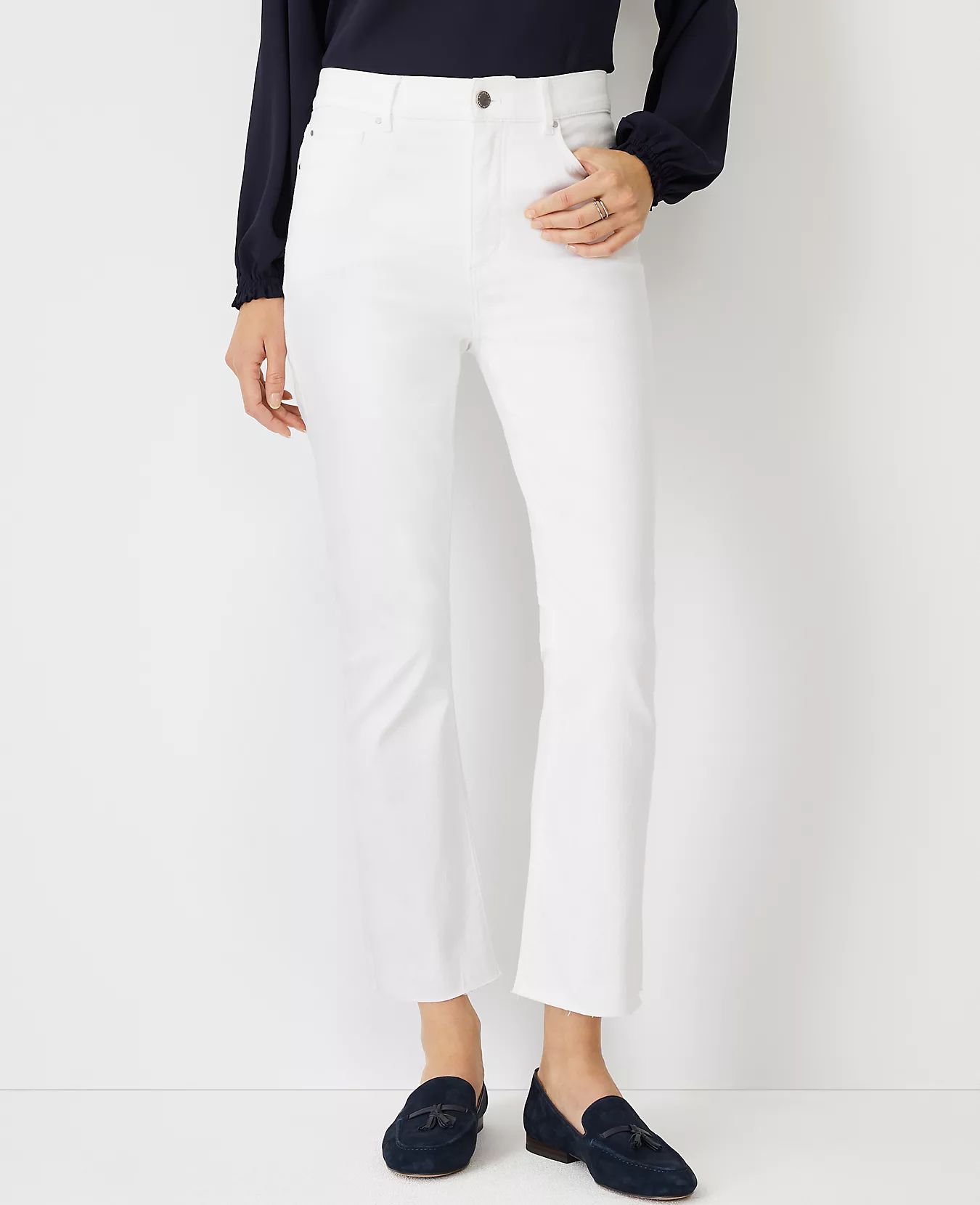 Sculpting Pocket High Rise Boot Crop Jeans in White | Ann Taylor | Ann Taylor (US)