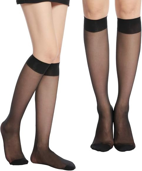 HA WA NA Women's Nylon Knee Socks Black and Skin-Coloured 9 Pairs Elastic Fine Knee Socks 20 Deni... | Amazon (UK)