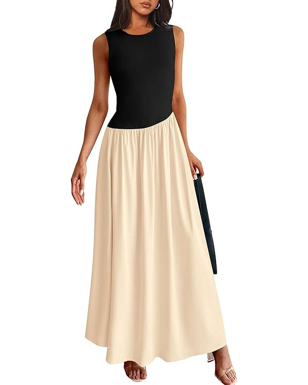 PRETTYGARDEN Women's Maxi Sundress Casual Summer 2025 Sleeveless Asymmetrical Drop Waist Patchwor... | Amazon (US)