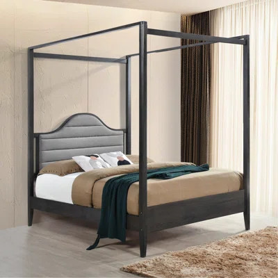 Full Canopy Bed With Upholstery And Wooden Headboard, Bedroom Furniture Upholstered Headboard Bed, Wood Selection | Wayfair North America