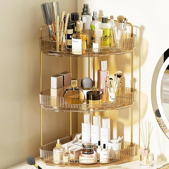 Acrylic Bathroom Tray, 3 Tier Corner Bathroom Organizer Countertop, Makeup Organizer for Vanity D... | Amazon (US)
