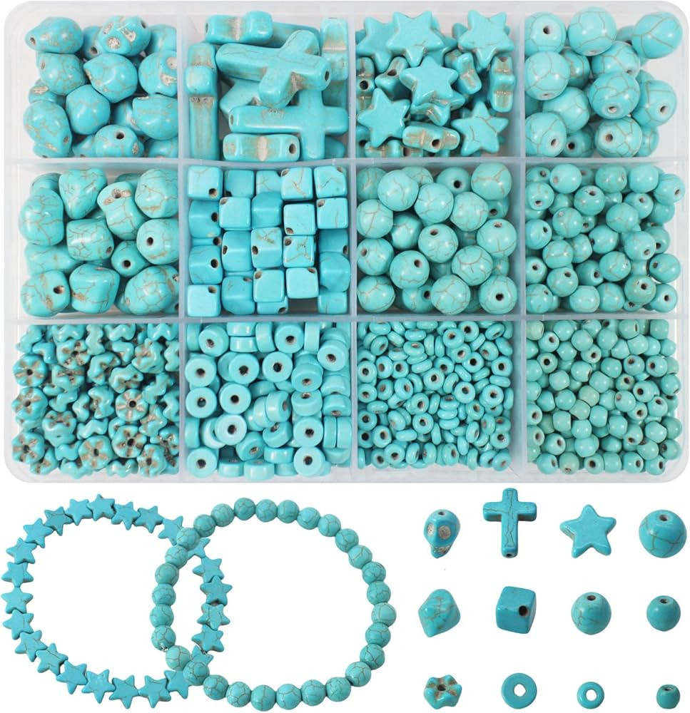PAMIR TONG Turquoise Beads Sets for Jewerly Making 1183pcs Cross-Skull Head-Heishi Space Howlite ... | Amazon (US)