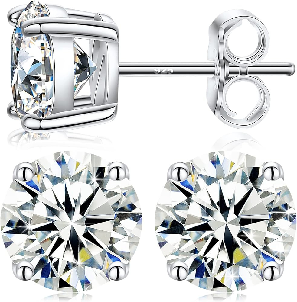 Moissanite Stud Earrings, 0.2CT-8.0CT a Pair Hypoallergenic Earrings D Color VVS1 Clarity Brillia... | Amazon (US)